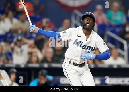 Miami Marlins' Jazz Chisholm Jr. wears camouflage socks on MLB Armed Force  Day honoring members of the U.S. military during the fifth inning of a  baseball game against the Atlanta Braves, Friday