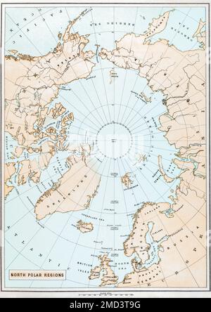Mapa del antiguo atlas del Polo Norte / Océano Ártico, 1877. Hay una mayor militarización y explotación comercial de la cambiante región del Polo Norte. Foto de stock