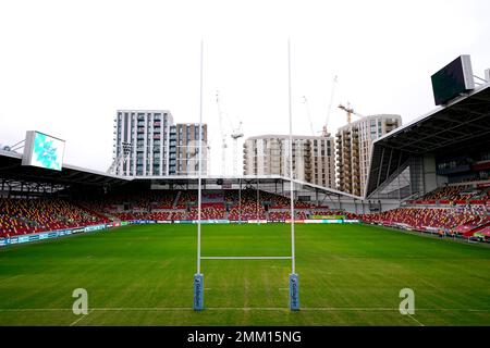 Una vista general del estadio antes del partido de la Premiership de Gallagher en el Gtech Community Stadium, Londres. Fecha de la fotografía: Domingo 29 de enero de 2023. Foto de stock