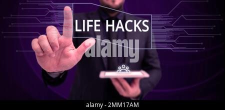 Anuncio de escritura texto mostrando la vida Hacks. Concepto Significado  Solución Hacking Hack truco para ayudar a la eficiencia lagrimal escrita la  carta una nota de papel Fotografía de stock - Alamy