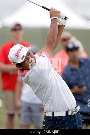 Hideki Matsuyama, of Japan, hits off the second tee during the third round of the AT&T Byron Nelson golf tournament in Dallas Saturday, May 19, 2018. (AP Photo/Eric Gay')
