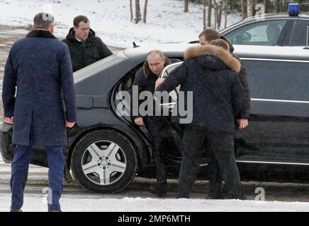 Russian President Vladimir Putin arrives a monument at Nevsky Pyatachok near Kirovsk, to mark the 75th anniversary of the battle that broke the Siege of Leningrad, in St, Petersburg, Russia, Thursday, Jan. 18, 2018. As many as 200,000 Soviet soldiers were killed between September 1941 and May 1943 in fighting to break the Nazi siege of Nevsky Pyatachok, an area about 50 kilometers (30 miles) southeast of St. Petersburg which was then called Leningrad. (AP Photo/Dmitri Lovetsky, pool)