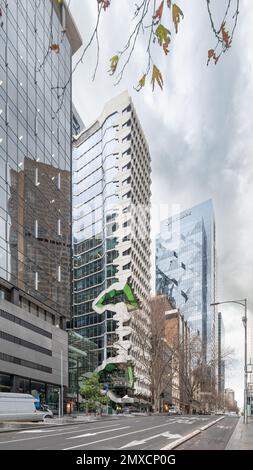 Melbourne, Victoria, Australia - Edificio 41x con cinta verde soffit de Lyons, Exhibition Street Foto de stock