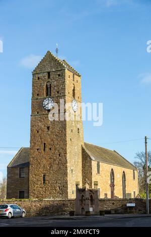 St Serfs Torre del reloj medieval, Dunning Perthshire Foto de stock
