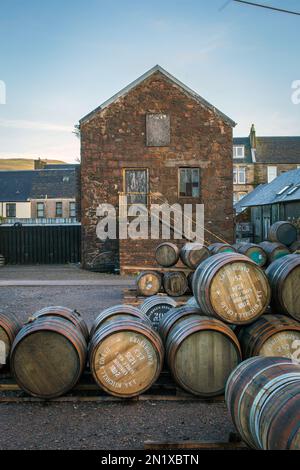Barriles de whisky, Destilería de whisky Springbank, Campbeltown, Escocia, Reino Unido Foto de stock