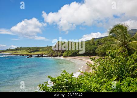 Hermosa playa de Hamoa a lo largo de la costa de Maui; Hana, Maui, Hawai, Estados Unidos de América Foto de stock