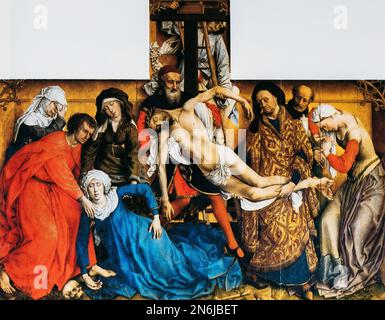 Rogier Van Der Weyden, El Descenso de la Cruz o Deposición de Cristo. Cristo crucificado es bajado de la Cruz, Su cuerpo sin vida sostenido por José de Foto de stock
