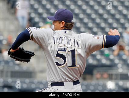 Milwaukee Brewers relief pitcher Trevor Hoffman (51) gets the save during  the game between the Colorado Rockies and Milwaukee Brewers at Miller Park  in Milwaukee. The Brewers won 7-5. (Credit Image: ©