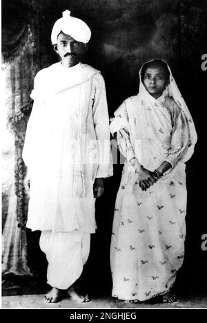 Mohandas K. Gandhi poses with his wife, Kasturba, on their return to India from South Africa in 1915. (AP Photo)