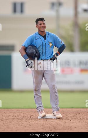 FCL Rays catcher Felix Salguera (86) rounds the bases after hitting a home  run during a Florida Complex League baseball game against the FCL Orioles  on July 14, 2022 at Ed Smith