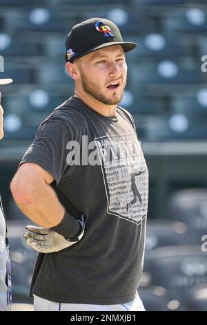 August 4 2021: Colorado Rockies outfielder Connor Joe (9) during batting  practice before the game with Colorado Rockies held at Coors Field in  Denver Co. David Seelig/Cal Sport Medi(Credit Image: © David