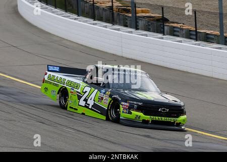 #24: Brett Moffitt, GMS Racing, Chevrolet Silveradox during practice for the NASCAR Gander Outdoor Truck Series M&M's 200 race at Iowa Speedway, Saturday, June 15, 2019, in Newton, Iowa. (AP Photo/NKP, Russell LaBounty) MANDATORY CREDIT