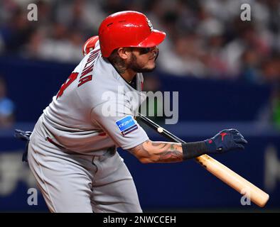 Ex shortstop de los Cardenales de San Luis y el National Baseball Hall of  Fame estados Ozzie Smith (L) ayuda a los cardenales outfielder Harrison  Bader con su nuevo uniforme durante la