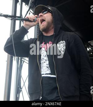 Somerset, Wisconsin, USA. 12th May, 2018. Lead singer Jesse Barnett of the  band Stick To Your Guns performs during the Northern Invasion Music  Festival in Somerset, Wisconsin. Ricky Bassman/Cal Sport Media/Alamy Live