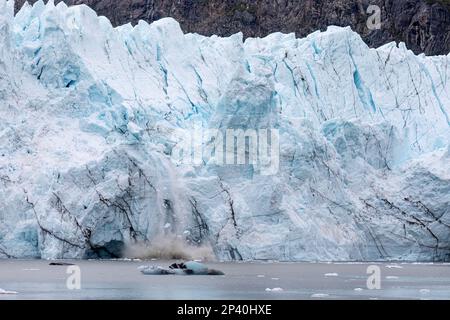 Una vista del parto del glaciar Margerie en la cordillera de clima justo, Parque Nacional Glacier Bay, sureste de Alaska, EE.UU.. Foto de stock