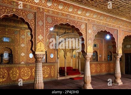 India, Rajastán, Bikaner, Junagarh Fort, Anup Mahal, Sala de audiencias privada, decoración de hojas de oro Foto de stock