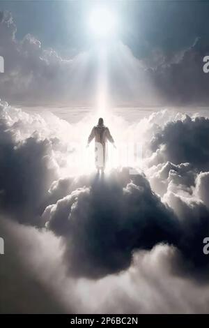 Jesús en las nubes del cielo en la gloria del padre ofreciendo salvación a  la humanidad HQ Fotografía de stock - Alamy