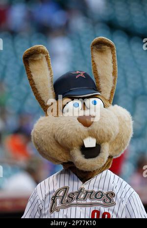 Houston Astros mascot Junction Jack looks on prior to an MLB baseball game  against the Chicago Cubs at Minute Maid Park on Monday April 11, 2011 in  Houston, Texas. Chicago won 5-4. (AP Photo/Aaron M. Sprecher Stock Photo -  Alamy