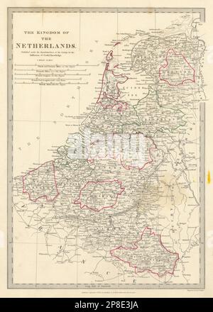 REINO DE LOS PAÍSES BAJOS. Y Bélgica. Provincias. Holanda. Mapa antiguo de SDUK 1844 Foto de stock