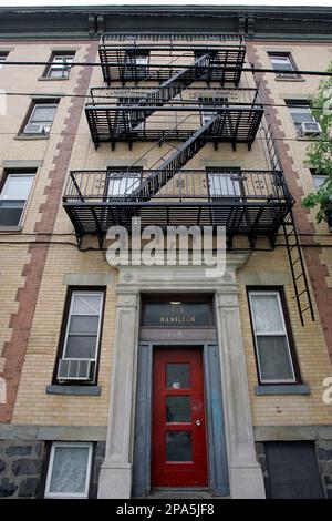 The Hamilton apartment building in Union City, N.J., is seen Thursday, May  8, 2008. Wayne Nelson Corliss, 58, was arrested Thursday morning in his  apartment at the building. He is suspected of