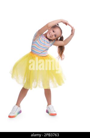 Mujer animadora bailando en tutu amarillo vestido de ballet ropa que  representa a los exploradores de la ESFP tipo de personalidad de MBTI. Arte  vectorial plano aislado en whi Imagen Vector de