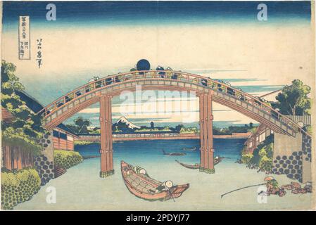 Bajo el Puente Mannen en Fukagawa (Fukagawa Mannenbashi shita), de la serie Treinta y seis vistas del Monte Fuji (Fugaku sanjūrokkei) ca. 1830–32 por Katsushika Hokusai Foto de stock
