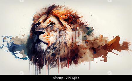 Un león con su melena en el viento Fotografía de stock - Alamy