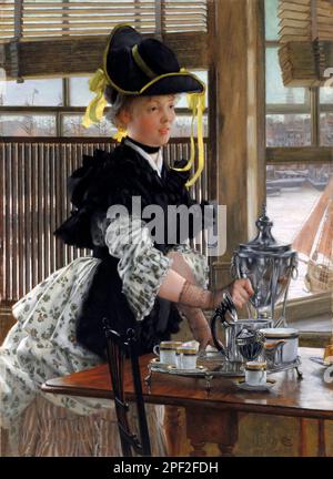 A cargo de James Tissot. Pintura titulada 'Té' del artista francés Jacques Joseph Tissot (1836 -1902), óleo sobre madera, 1872 Foto de stock