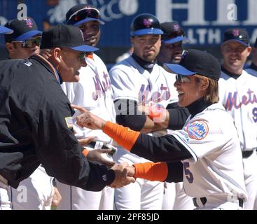 Roberto Alomar of the New York Mets during a 2002 MLB season game against  the Los Angeles Dodgers at Dodger Stadium, in Los Angeles, California.  (Larry Goren/Four Seam Images via AP Images