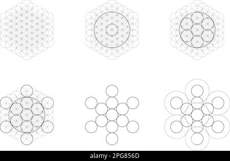 Conjunto de elementos geométricos y formas. Geometría Sagrada Flor de la Vida y Metatrones Cubo Transición. Diseños vectoriales Ilustración del Vector