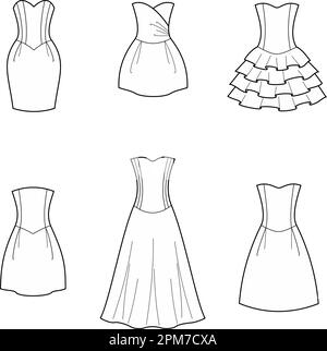Conjunto de vestido evasé para mujer. CAD de Vector de stock - Alamy