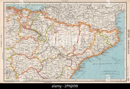 ESPAÑA NORDESTE. Cataluña (Catalunya) Aragón Navarra País Vasco 1952 mapa Foto de stock