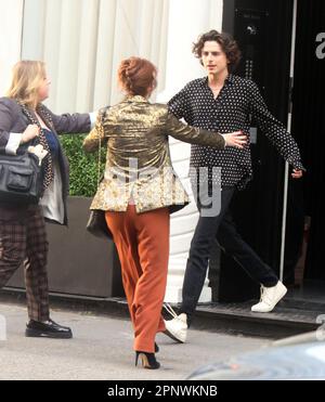 Timothée Chalamet Films Chanel Commercial in Leather Suit in NYC – Footwear  News