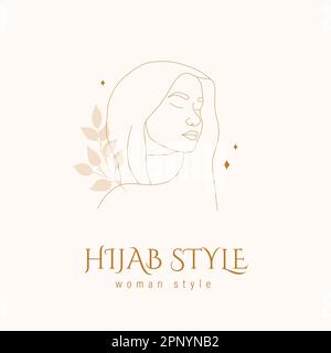 Plantilla de logotipo de estilo Hijab. Diseño moderno para tocado boutique o tienda musulmana. Ilustración vectorial lineal en estilo minimalista de moda Ilustración del Vector