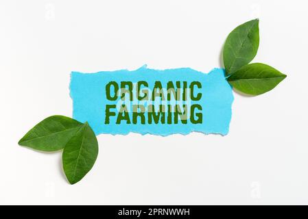 Signo de escritura a mano Organic Farmingan sistema de agricultura integrado que se esfuerza por la sostenibilidad. Palabra escrita sobre un sistema agrícola integrado que se esfuerza por la sostenibilidad Foto de stock