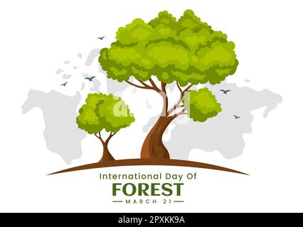  Día Mundial de la silvicultura el  1st de marzo Ilustración para educar, amar y proteger el bosque en plantillas de página de aterrizaje dibujadas a mano de dibujos animados planos Fotografía de