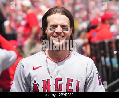 Los Angeles Angels' Brett Phillips (8) warms up before a spring training  baseball game against the San Francisco Giants in Scottsdale, Ariz.,  Sunday, March 19, 2023. (AP Photo/Ashley Landis Stock Photo - Alamy