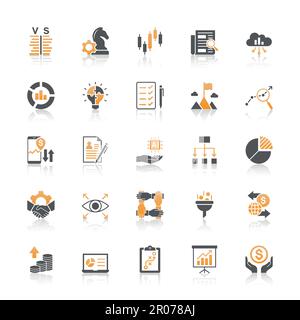 Conjunto de iconos de análisis de negocios con Reflexión sobre fondo blanco Ilustración del Vector