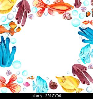 Conjunto de mundo marino pintado en acuarela aislado fondo blanco dibujado a mano perfecto para diseño de tarjetas, invitación, scrapbooking, impresión de tela