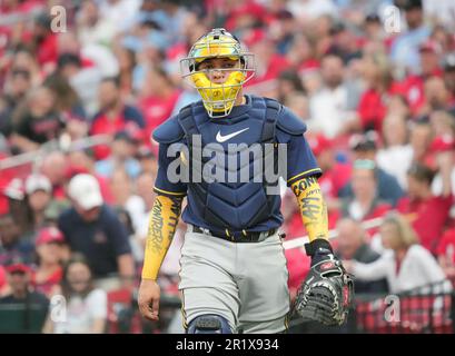 Milwaukee Brewers catcher William Contreras, left, congratulates relief  pitcher Devin Williams on his save after a victory over the San Diego  Padres, Sunday, April 16, 2023, in San Diego. (AP Photo/Brandon Sloter