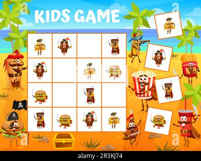 Quebra-cabeça sudoku de pirata vetorial para crianças com fotos quiz simples  da ilha do tesouro com elementos cortados e colados atividade educacional  ou página para colorir desenhe objetos ausentesxa