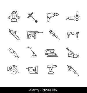 Conjunto de iconos de línea de herramientas eléctricas. Signos aislados sobre fondo blanco Ilustración del Vector