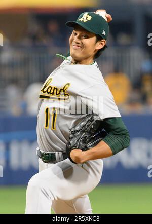 Photo: Oakland Athletics Shintaro Fujinami Throws in Sixth Inning -  PIT2023060513 