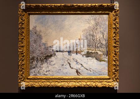 Escena de nieve en Argenteuil, 1875 por el pintor francés Claude Monet. Las fuertes nevadas durante el invierno de 1874-5 llevaron a Monet a pintar el paisaje. Foto de stock