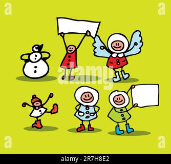 Niños con ropa informal en estilo de dibujos animados Imagen Vector de  stock - Alamy