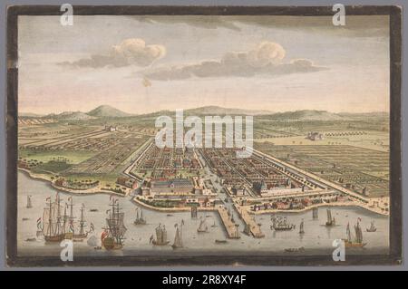 Vista de la ciudad de Batavia, 1754. La ciudad de Batavia en la isla de Java y capital de todas las fábricas holandesas &amp; asentamientos en las Indias Orientales. Foto de stock