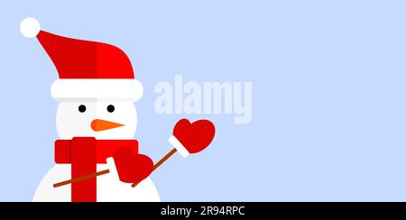 Mono muñeco de nieve con una bufanda roja y sombrero negro cilíndrico  aislado sobre fondo azul. Concepto de invierno y Navidad. Ilustración  vectorial de diseño plano Imagen Vector de stock - Alamy