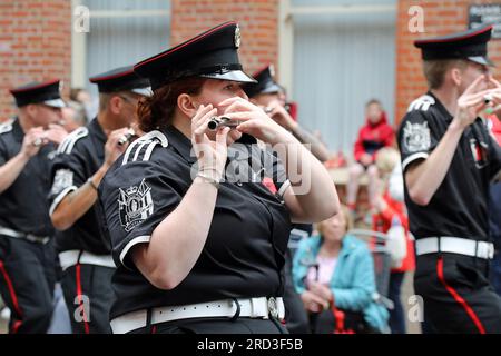Cambuslang Voluntarios Flauta Band en el desfile del Día Naranja en Belfast Foto de stock