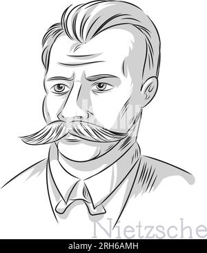 Nietzsche filósofo dibujado a mano línea arte Ilustración de retrato Ilustración del Vector