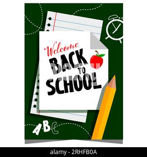Un cartel de bienvenida de vuelta a la escuela con un lápiz rojo y